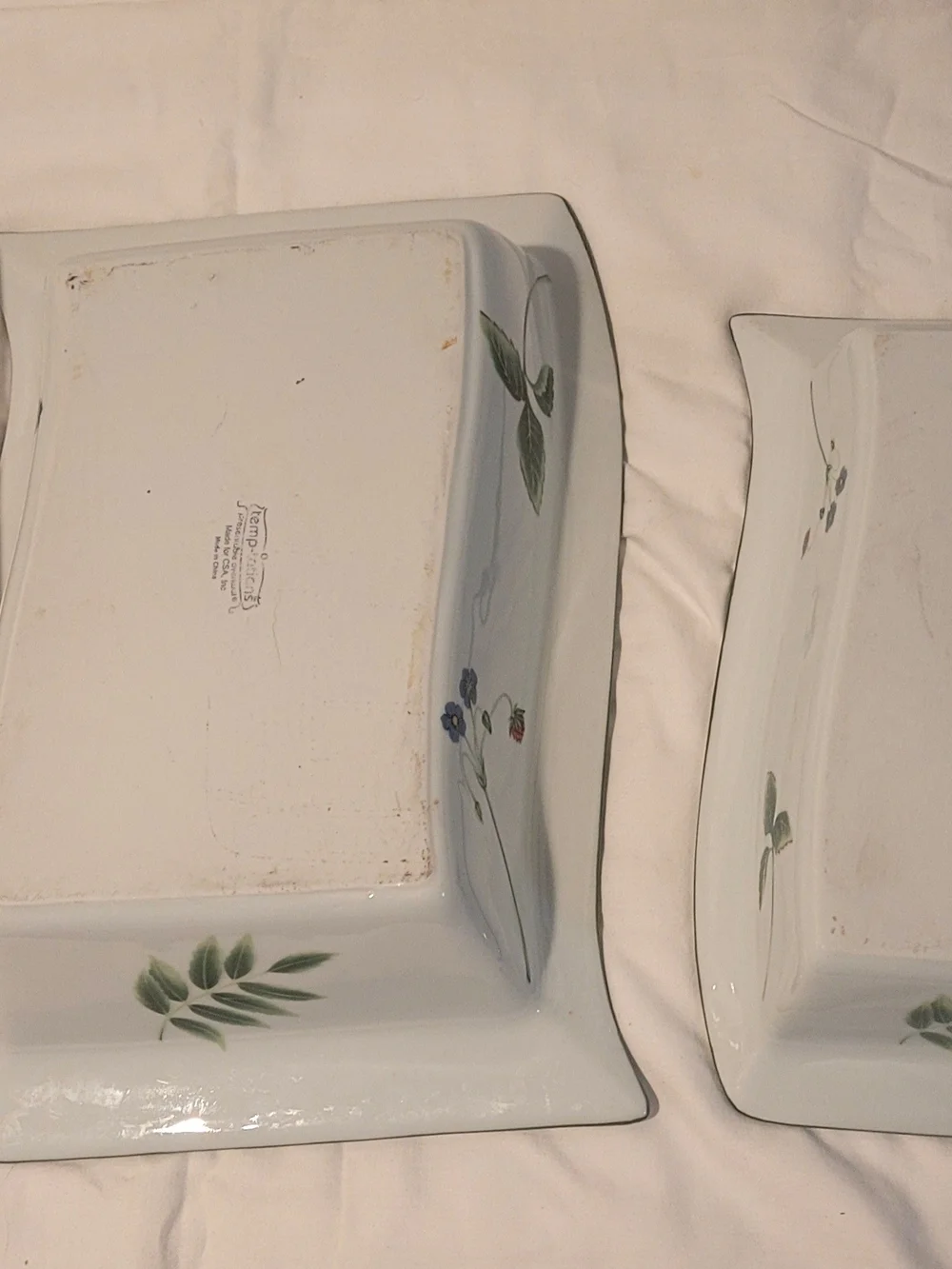 Temptations White Ceramic Rectangular Baking Dishes with Floral Motif